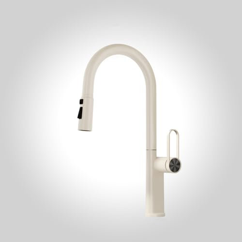 XJTNLB Küchenarmatur mit Brause Beige Spülenarmatur Ausziehbar 360 Grad Schwenkbarer Einhebel Wasserhahn Messing