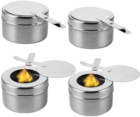 4 Pack Chafing Dish Fuel Cans, Stainless Steel Chafing Rack Fuel Cans Wick Fuel Holder with Cover for Buffet Barbecue Party Supplies Buffet Server