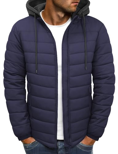Xnova Leichte Steppjacke Herren Wasserdicht Winterjacke Herbst Warme Gefüttert Puffer Jacke Winddichte Outdoor Übergangsjacke Thermo Wintermantel Sweatjacke mit Abnehmbar Kapuze, Marineblau, L