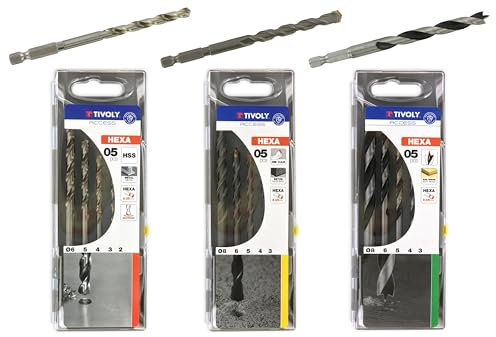 TIVOLY - Coffrets 15 forets HSS, béton, bois Ø 2 à 8mm - Queue hexagonale 6,35mm - Forets métal rectifiés, béton, bois 3 pointes - Compatibles perceuses et visseuses