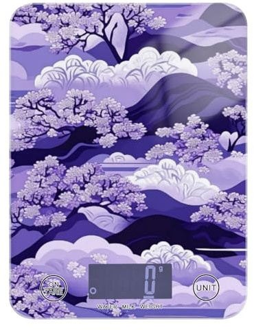 Bilancia da cucina in stile giapponese color lavanda, facile da pulire, per alimenti, 5 kg/5 g, bilancia digitale con 4 unità per dimagrire spezie arrosto (batterie non incluse)