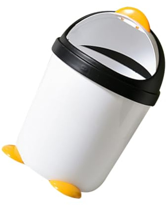 CIYODO Papelera de Plástico con Tapa Abatible Diseño para Dormitorio y Escritorio Basura Práctica para Oficina Coche y Cocina Color Blanco y Negro