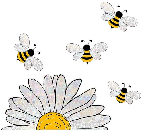 Noaxylic Pegatinas de Ventana, Anticolisión Pegatinas, Doble Cara Adhesión Estática, Abejas y Girasoles, Vinilo Ventana, para Prevención de Golpes de Pájaros para Ventanas, Ventanas Decoración Vidrio