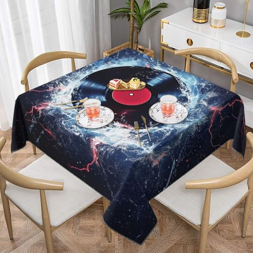 Galaxy Music Record Square Tablecloth 145x145 cm Water Cd Table Clothes Indoor Outdoor Washable Table Covers for Kitchen Wedding Restaurant Buffet Party Decor