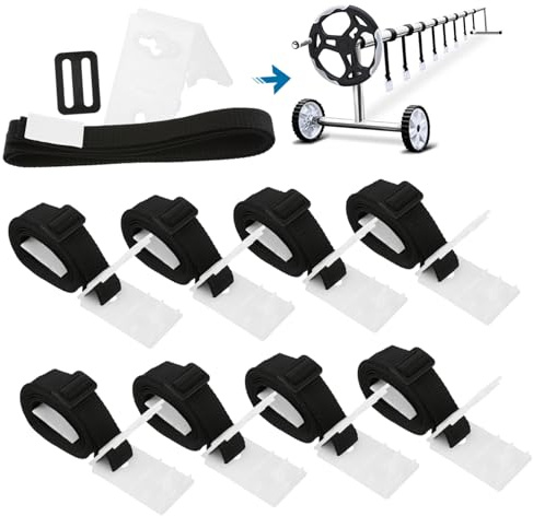 GARIOUANS Pool Solar Cover Reel Kit with Nylon Straps Buckles Plates for Ground Swimming Pool Solar Blanket Attachment Easy to Install and Secure