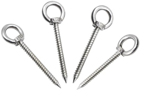 4 Stück Ringschraube M 8 x 80 mm Ösenschraube Edelstahl Robuste Ösenhaken Lang Schraubösen Augenschraube für Hängematten Markisen Hängesessel Schaukelstühle Blumenampel Yoga Festkabel