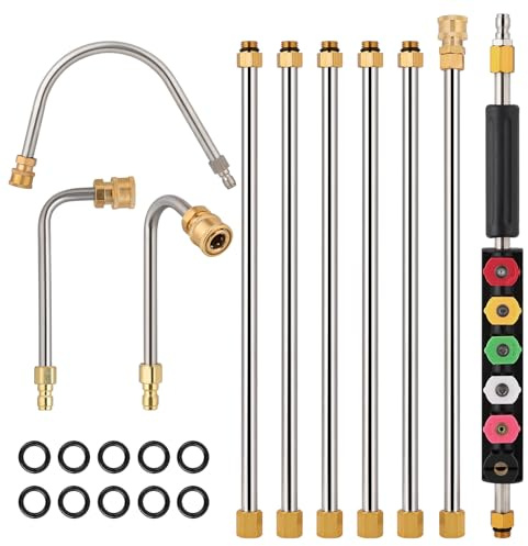 Kit d'extension pour nettoyeur haute pression 4000 PSI, baguette d'extension avec 3 tiges courbes, 6 buses, compatible avec connecteur rapide de 1/4, accessoires pour nettoyage de toits, fenêtres