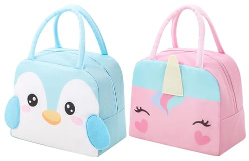 MLPKOI 2 Pcs Nevera Pequeña Termica Infantil, Lunch Bag Reutilizable con Aislamiento Bolsa Almuerzo Impermeable Para Niños Niñas Niños Estudiantes, para Viajes Picnic Escuela