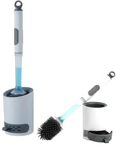 Toilet Brush - Escobilla Baño Silicona - Escobilla Baño con Dispensador Jabon - Escobillas De Baño con Dispensador - Nivel Visible, Depósito Recargable, Soporte De Pared y Bandeja Antigoteo para WC