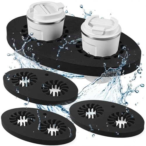 LemonRoad 4 Pcs EVA Foam Floating Drink Holder for Pool Refreshment Table Tray with Phone Slot Portable Non-Inflatable Floating Tumbler Pool Bar Accessories for Hot Tub Beach Swimming (Double,Black)
