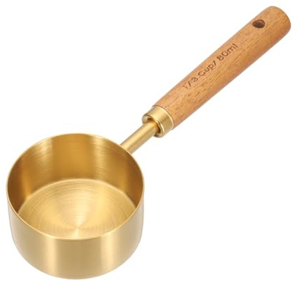 QUARKZMAN Cuchara Medidora Cuchara Para Café De Acero Inoxidable Dorado | De 80ml Con Mango De Madera, Para Café Molido Té Azúcar Cocina Repostería, 80ml, Acero Inoxidable, Mango De Madera