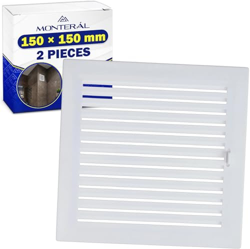 2 Rejilla Ventilacion 150x150mm Equipada con Mecanismo Apertura y Cierre | Fabricada en Plástico Blanco - Garantía de 10 Años - MONTERAL