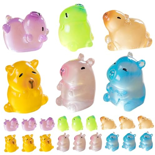 Hotainoys 24 pièces Mini Capybara Figurines, Animaux en résine Qui Brillent dans Le, Mini Capybara en résine Multicolore pour décoration de Bureau, Jardins de fées, Cadeaux fête Animaux