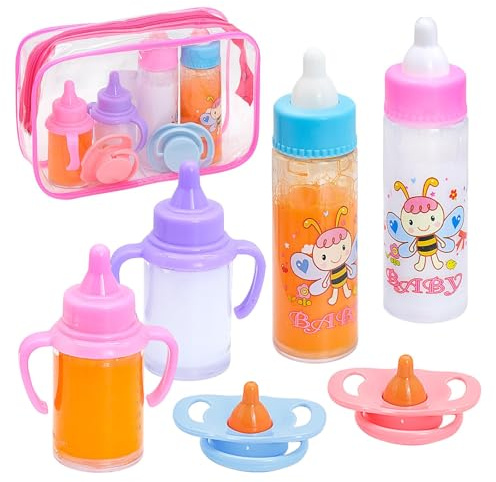 Fahibin 6 Accesorios para muñecas,Botellas mágicas para bebé, Juego de Accesorios para muñecas con 4 Botellas y 2 Pacifier