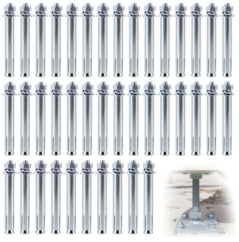 YOUNTHYE Anclaje para cargas pesadas M8 x 100 mm, 40 unidades de tacos M8 de hierro galvanizado, juego completo con tuerca y arandela para hormigón. Fiable