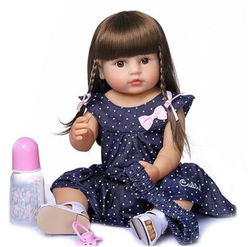ZIYIUI 22 Zoll 55cm Reborn Baby Puppe Mädchen Ganzkörper Silikon Vinyl Lebensechte echt Reborn Puppen Neugeborene Mädchen with Lange Haare Kind Geschenke Realistisch Handgemacht Spielzeug