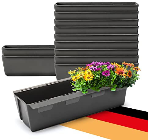 BigDean 12er Set Paletten Blumenkästen - Einsatz - mit Hängesystem zum Einhängen - 37cm anthrazit - Pflanzkasten für Europalette Balkonkasten Blumentopf - aus recyceltem PP-Kunststoff