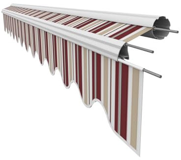 VANA Markisenstoff mit Volant für 4 x 3 m Markisen Ersatzstoff Markisentuch Bespannung Sonnenschutz fertig genäht Maß Tuch 3,83 x 3 m Volant 3,83 x 0,21 m Design SPD088