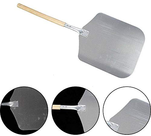 HoitoDeals Aluminium Pizza Peel Slide Spatula Kitchen Oven Tool Wood Handle