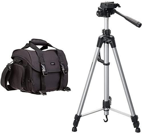 Amazon Basics 60-Inch Lightweight Tripod with Bag & Large shoulder bag for camera and accessories, Black with grey interior
