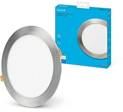 GARZA - Downlight LED Empotrable Circular Extraplano 18W (1600 lm), 225 mm, Luz fría 6500K, 30.000h, Ojo de buey LED para techo, Níquel