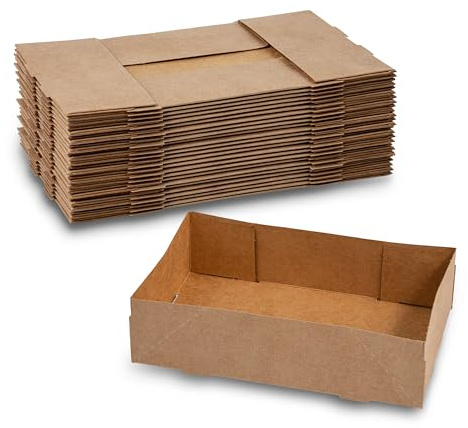 MT Products Kraft Stadium Trays 8.6 x 5.5 x 2.25 - Medium 4 Corner Pop-Up Food Trays (Pack of 25) - Made in The USA