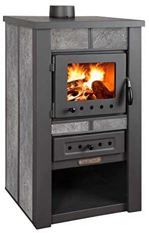 ProTermo Alpina Ceramic Anthrazit Kaminofen mit Schamottstein - 8 kW Heizleistung - 50 x 48 x 82 cm Holzofen mit Sichtfenster, Bauart 1