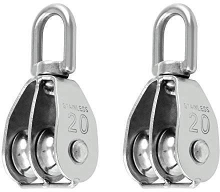 QWORK® 2 Stück M20 Doppel Flaschenzug Edelstahl 304 Umlenkrolle Riemenscheibe für Seile von Seilhebern, Schiffen, Yacht