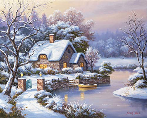 YEESAM ART Kunstbedarf Winter Wald Schnee Szene, Malen nach Zahlen Erwachsene 16x20 Zoll DIY Ölgemälde Zahlenmalerei Öl Wandkunst (Winter, mit Rahmen)