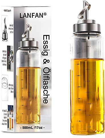 Botella de aceite y vinagre, Dispensador de aceite de oliva de vinagre, vinagrera, aceitera antigoteo de Cristal con Acero inoxidable boquilla 0.5 litros, Fácil de Limpiar