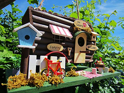 Hüwüknü Nistkasten Campingwagen, Vogelhaus zum Aufhängen, für Singvögel wie Spatzen, Meisen, Handarbeit aus Holz, bunt