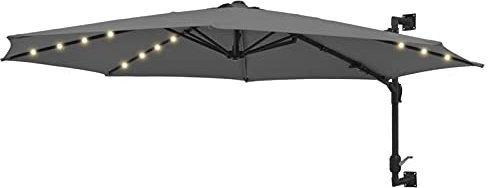 Tidyard Parasol de Jardin Exterieur Inclinable | Parasol Mural avec mât métallique | pour Patio Jardin Balcon Piscine Plage | Protection UV Étanche avec Manivelle | LED 300 cm Anthracite