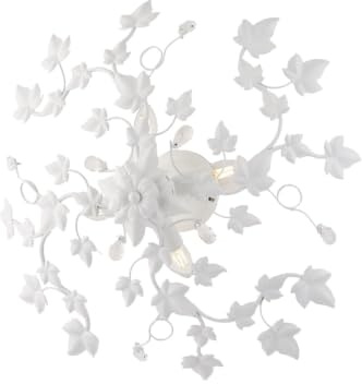 Plafoniera Shabby Edera 4 Luci Ferro Battuto Bianco Con Foglie E Cristalli