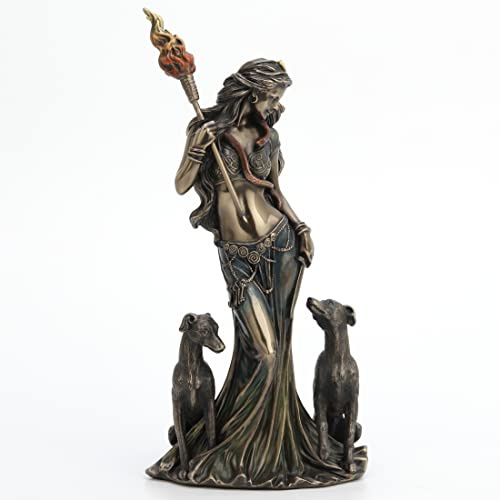 Veronese Design Skulptur, griechische Göttin der Magie mit ihren Hounds, kaltgegossen, bronzefarben, Kunstharz, Fantasie-Figur, Heimdekoration, Sammlerstück