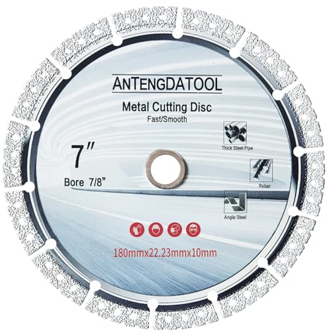 Antengdatool 7 Inch Metal Cutting Diamond Blade, 180mm Cut Off Wheel 7/8-5/8 Arbor for Cast Iron Rebar Carbide Stainless Steel(Not for Soft Metal)