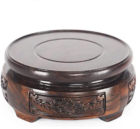 Chinesischer Holzständer, Bonsai rotierender Tisch Vase -Kreis Drehbares Ausstellungsbasis, Mini Holzhocker Display Stand Praktische Dekoration (Color : Brown Round, Size : 17cm/6.7in)