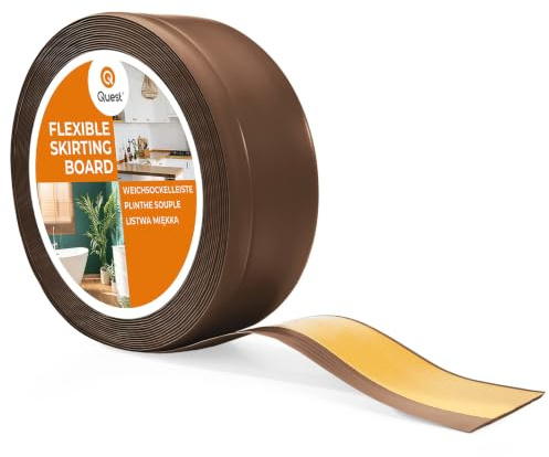 Quest Mjuk Golvlist Självhäftande, Mjuk Sockellist – 70 mm x 20 mm – avslutningslist, bred böjbar list – för väggar, golv – PVC, flexibel, vattentät, dekorativ (Brun, 10m)
