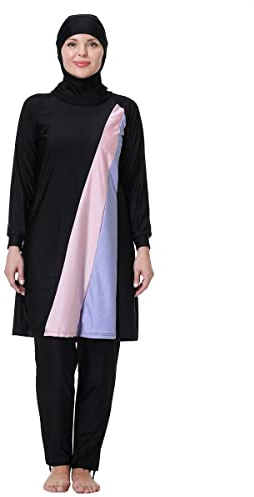 Burkini Damen Muslim Lang Große Größen Muslimische Badeanzug Frauen Langarm Druck UV Shirt+Schwimmhose+Badekappe Hijab Ganzkörper Islamisch Arabisch Modest Bademode Schwimmanzug Schwarz #7 3XL