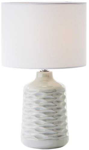 Lightbox Keramik Tischlampe grau, Stoffschirm, E14 Lampe | Tischleuchte fürs Wohnzimmer und Schlafzimmer, dezente, vielseitig kombinierbare Leuchte