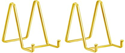 TopHomer 2 x goldene Metall-Tellerständer 11,4 cm Bilderständer Tellerhalter Displayständer Bilderrahmen Ständer für Bilder | Foto, dekorative Teller, Schale