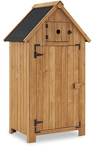 M MCombo Gartenschrank Holz Klein, Outdoor Gartenhaus Gerätehaus Wetterfest, für Balkon & Terrasse, 0733, 77×54×137cm (Natur)