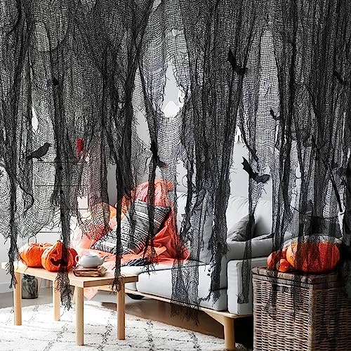 Halloween Gruseliges Tuch Dekorationen, Halloween Gruseliger Stoff | 500x100CM Gruseliges Tücher für Halloween Party Innen Außen Gruselhäuser Türen (Schwarz)
