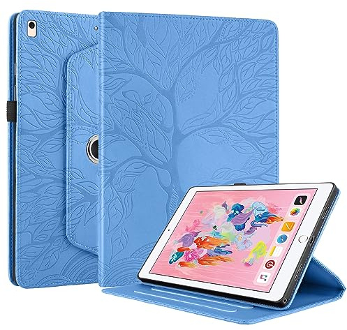 Succtopy Hülle für iPad 9/8/7 (10,2, Modell 2021/2020/2019, 9./8./7. Generation) PU Leder 360° Drehbar Multi-Winkel Lederhülle mit Standfunktion und Stifthalter Schutzhülle iPad 10,2 Zoll - Blau