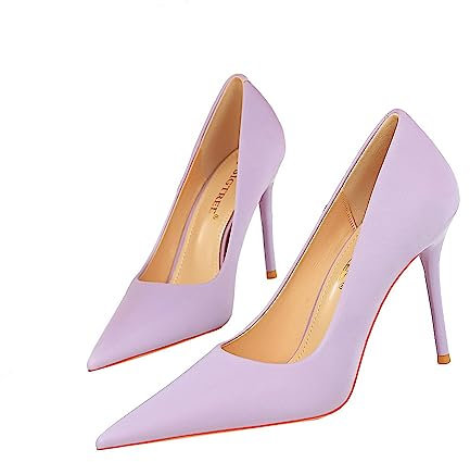 YGJKLIS Tacones de satén de Color sólido para Mujeres Tacones Altos de 10 cm Vestidos de Fiesta de Bodas con Tacones Cerrados casualmente (Lila,37)