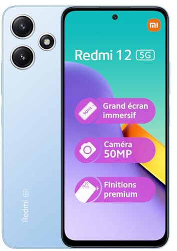 Xiaomi REDMI 12 5G M19 4 128GB Bleu, Ecran de 6.8'', Smartphone Débloqué, Batterie mAh 5000, Mémoire ROM 128 GO,RAM 4 GO, Android 13, Processeur Snapdragon 4 Gen 2