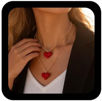 Inilbran Boho Geschichtet Samt Herz Halskette Rotes Herz Kette Halskette Schmuck Für Frauen Und Mädchen