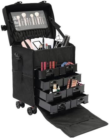 biniliubi Coiffeur Maquillage Nail Tech Salon Mallette Maquillage Femme Kit CléS Roues Pivotantes Coffre Chariot Voyage Valise Trolley PoignéE Universelles Compartiments Extensibles Voyages