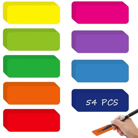 54 Pièces étiquettes Magnétiques Effaçables,79x29mm Cartes Magnétiques | 9 Couleurs étiquette Aimanté Frigo,étiquette Magnétique Nom Autocollant,Aimanté Inscriptible,pour école,Bureau,Casier