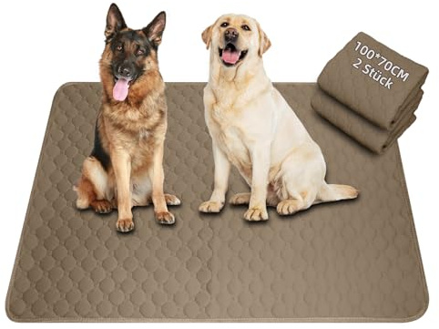 2 Stück Waschbar Haustier-Urinunterlage, für Hunde, Reisen, 100*70cm, Khaki | Super Saugfähig, Wasserdicht, hundeklo für zuhause inkontinenzunterlagen, Urinierunterlagen für Hunde