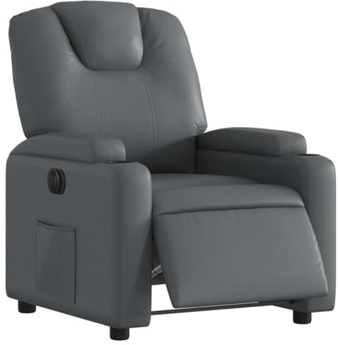 vidaXL Electric Recliner Chair - Gray Faux Leather Reclining Armchair, Cushioned Seat with Cup Holders, Adjustable Lounger for Elderly